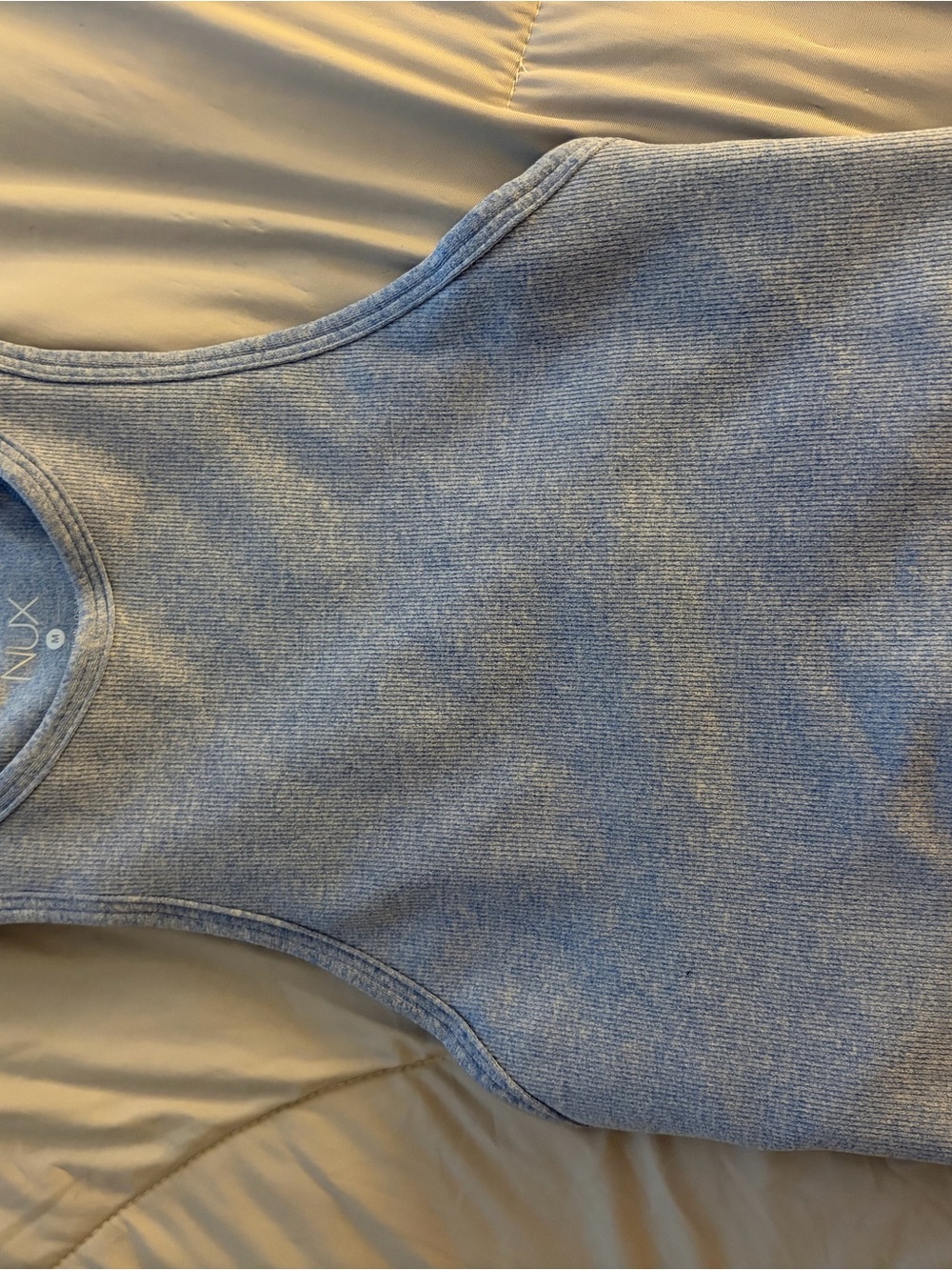 NUX Light Blue Ribbed Racerback Crop Tank - Picture 2 of 4